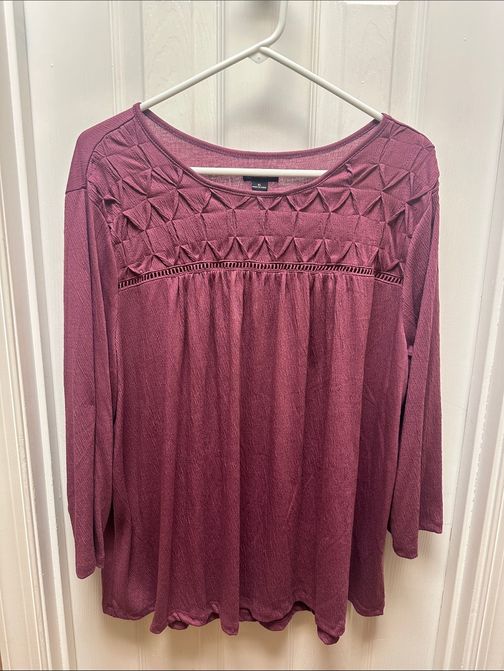 new directions Mauve Pink Crochet-Yoke Long Sleeve Blouse